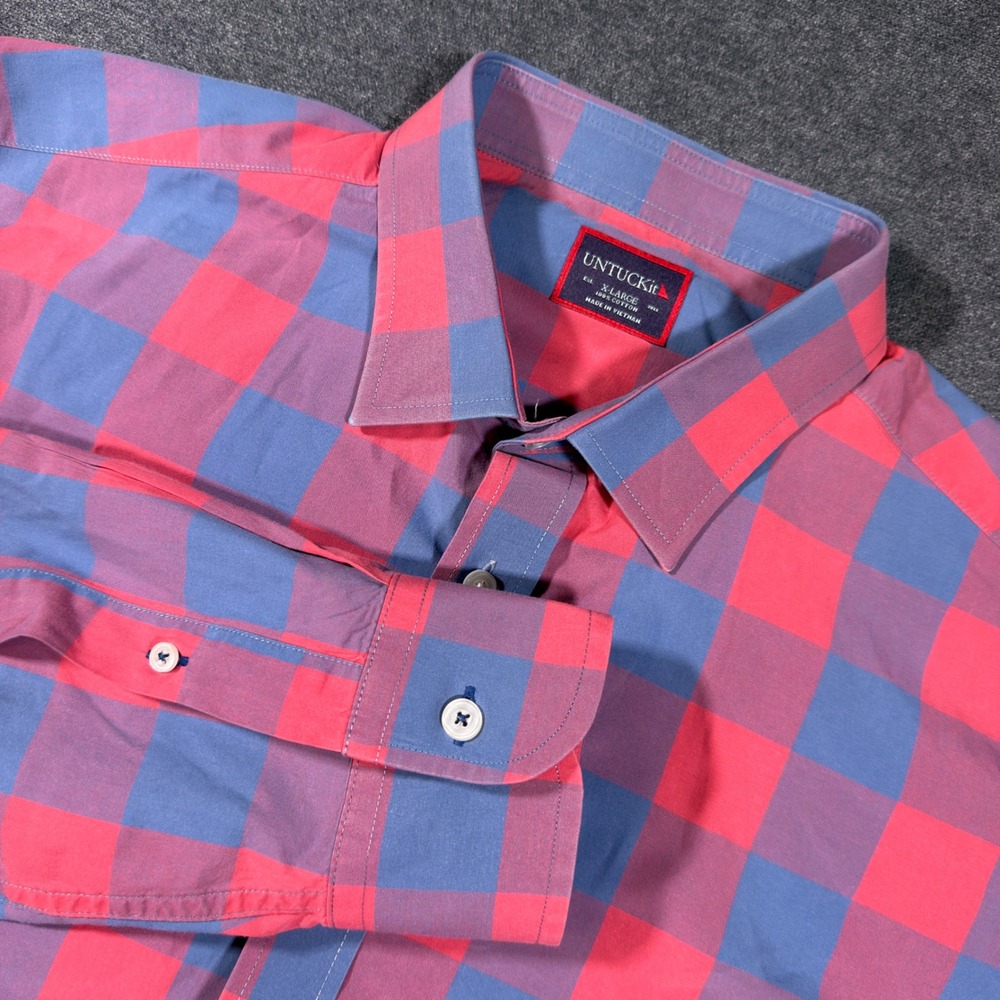 UNTUCKit Button Down Shirt Mens XL Pink Blue Buffalo Check Plaid Long Sleeve